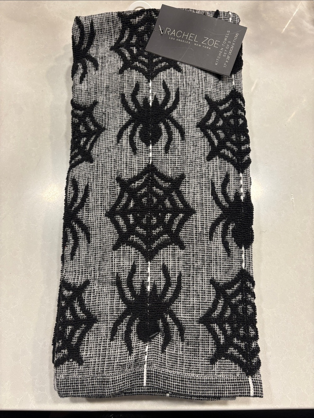 Rachel Zoe Black and White Spiderweb Kitchen Towel Set of Three for Halloween
